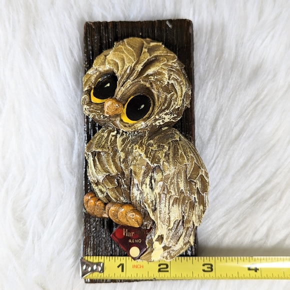 Vintage Retro 70s Large Eyes Owl Wood Wall Plaque MCM Reno Dice Harrahs? - Picture 5 of 7
